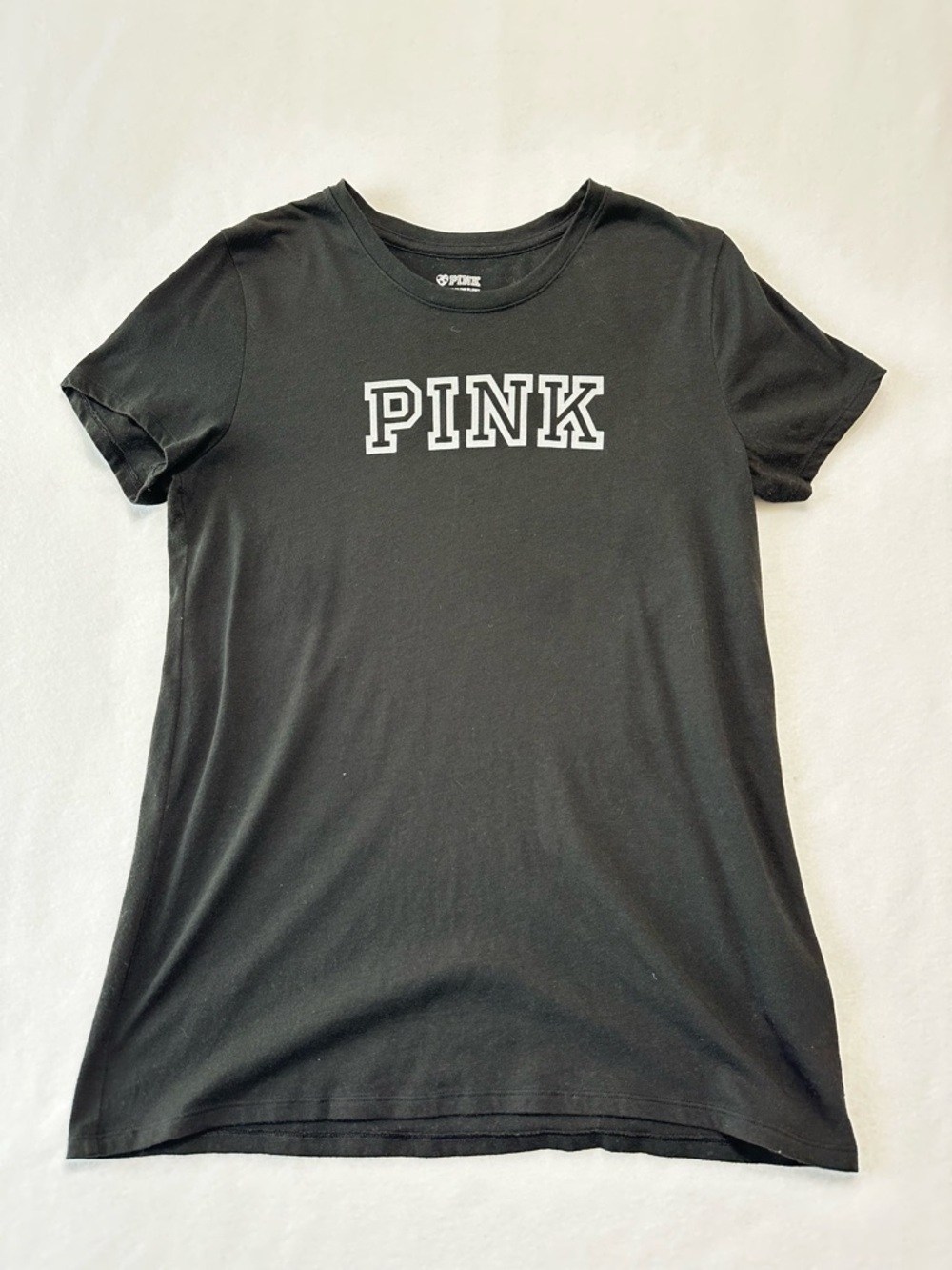 Victoria’s Secret Pink Women Graphic Tee Large Black Short Sleeve T Shirt
